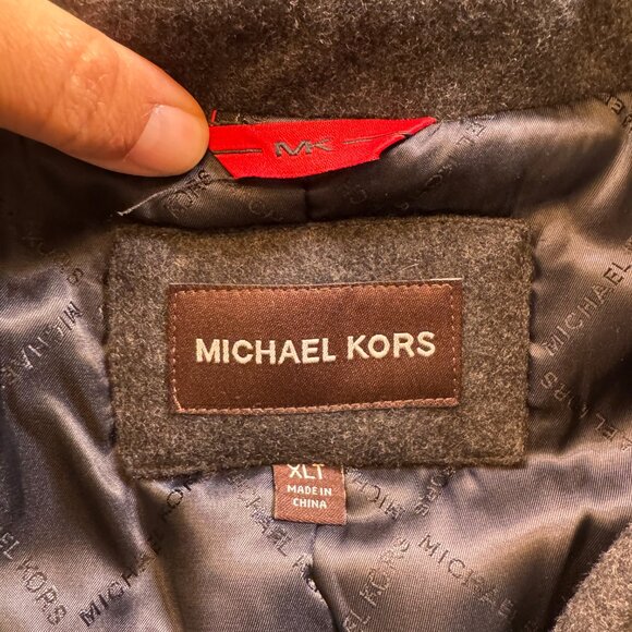 Men's Michael Kors Charcoal Gray Wool Blend Car Coat Overcoat XL Striped Scarf - Picture 13 of 15